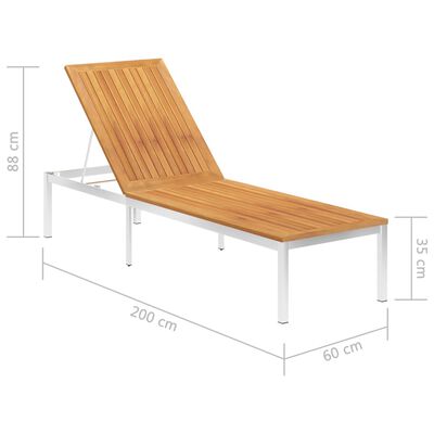 vidaXL Chaise longue bois d'acacia solide et acier inoxydable