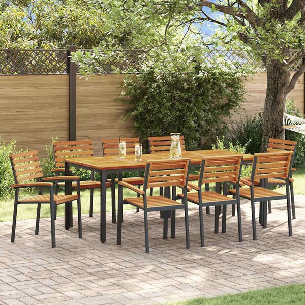 vidaXL Ensemble de salle &agrave; manger pour jardin 9 pcs Noir