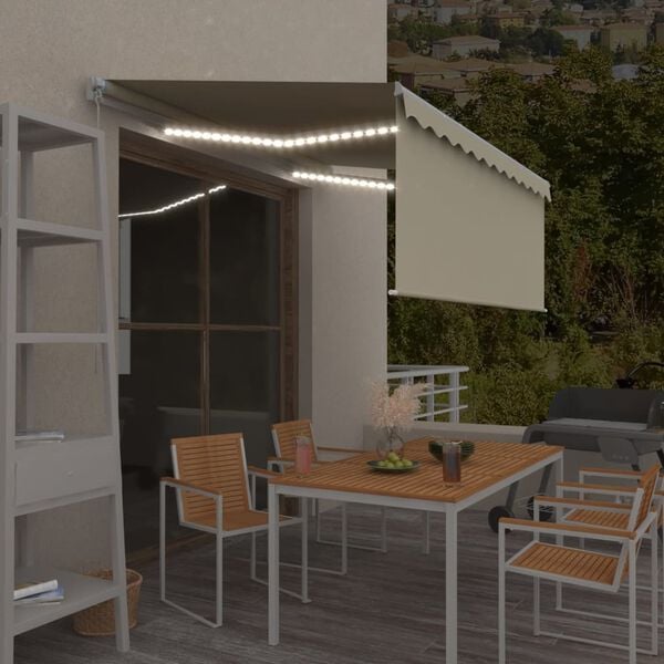 vidaXL Auvent manuel rétractable avec store et LED 3x2,5 m Crème