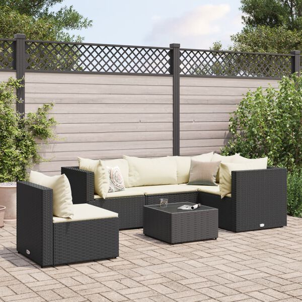 vidaXL Salon de jardin 6 pcs avec coussins Noir R&eacute;sine tress&eacute;e
