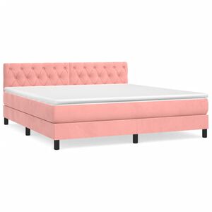 vidaXL Sommier &agrave; lattes de lit avec matelas Rose 160x200 cm Velours