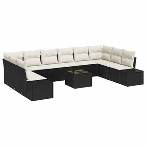 vidaXL Ensemble de canap&eacute; de jardin 10 pcs Noir et Cr&egrave;me Polyrotin