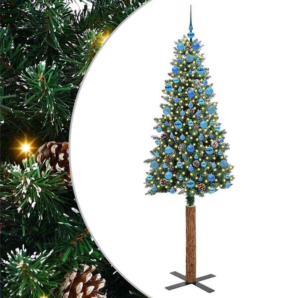 vidaXL Sapin de Noël mince avec 300 LED Vert et blanc 210 cm