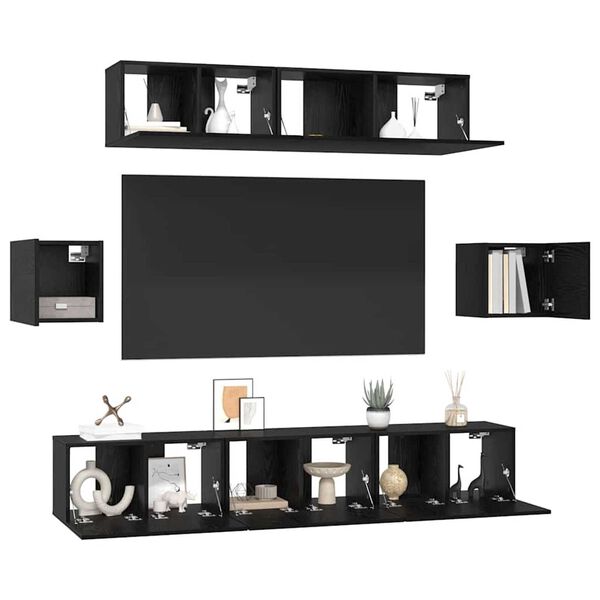 vidaXL Ensemble meuble TV 7 pcs Ch&ecirc;ne noir Bois d'ing&eacute;nierie