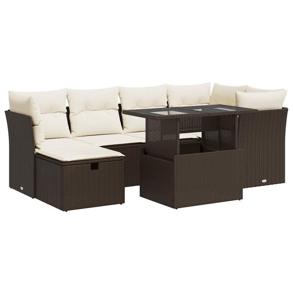 vidaXL Salon de jardin avec coussins 7 pcs marron r&eacute;sine tress&eacute;e