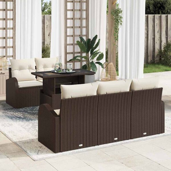 vidaXL Ensemble de canap&eacute; de jardin 6 pcs Marron Poly Rattan