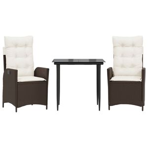 vidaXL Ensemble &agrave; manger de jardin 3 pcs et coussins marron poly rotin