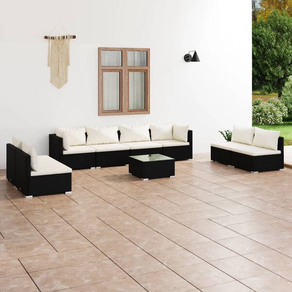 vidaXL Salon de jardin 9 pcs avec coussins R&eacute;sine tress&eacute;e Noir