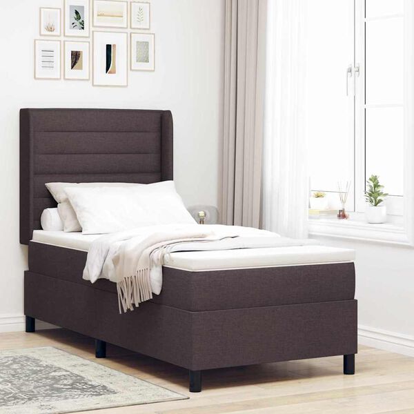 vidaXL Lit &agrave; ressorts avec matelas Marron fonc&eacute; 200 x 100 cm tissu