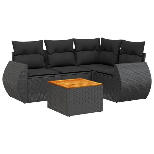 vidaXL Salon de jardin 5 pcs avec coussins noir r&eacute;sine tress&eacute;e