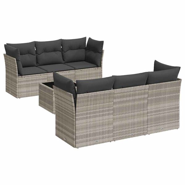 vidaXL Salon de jardin avec coussins 7 pcs gris clair r&eacute;sine tress&eacute;e