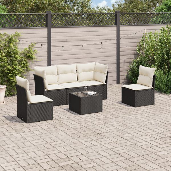 vidaXL Salon de jardin 6 pcs avec coussins noir r&eacute;sine tress&eacute;e