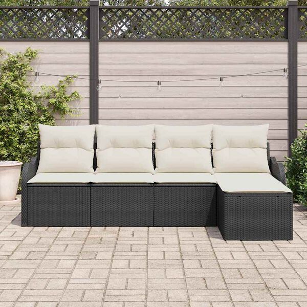 vidaXL Ensemble de canap&eacute; de jardin avec coussin 5 pcs Noir Poly rotin