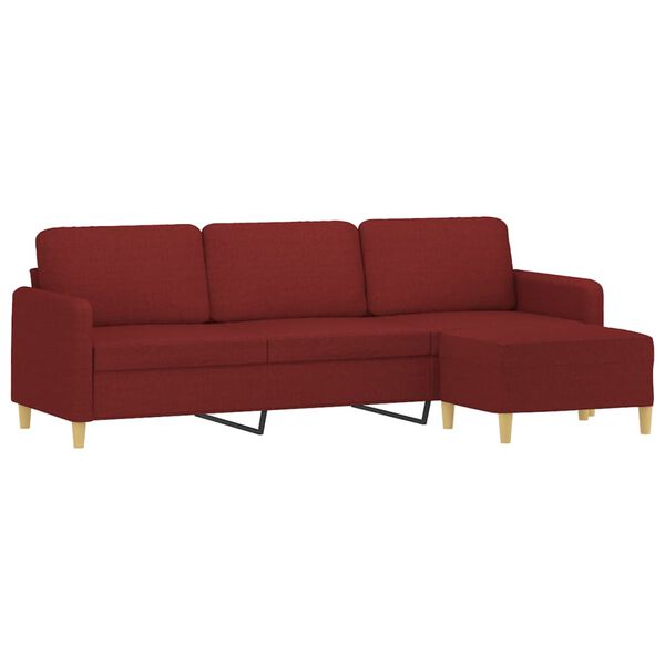 vidaXL Canap&eacute; &agrave; 3 places avec repose-pieds Rouge bordeaux 210 cm Tissu