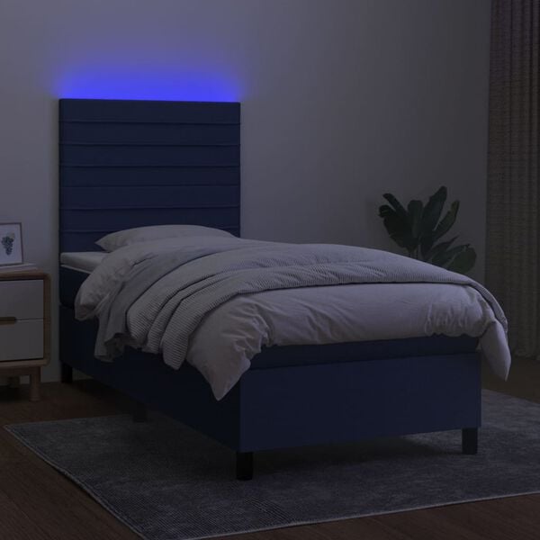 vidaXL Sommier &agrave; lattes de lit et matelas et LED Bleu 100x200 cm Tissu