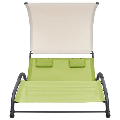 vidaXL Chaise longue double avec auvent Textilène Vert