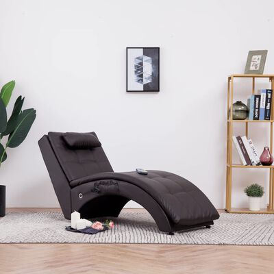 vidaXL Chaise longue de massage avec oreiller Marron Similicuir