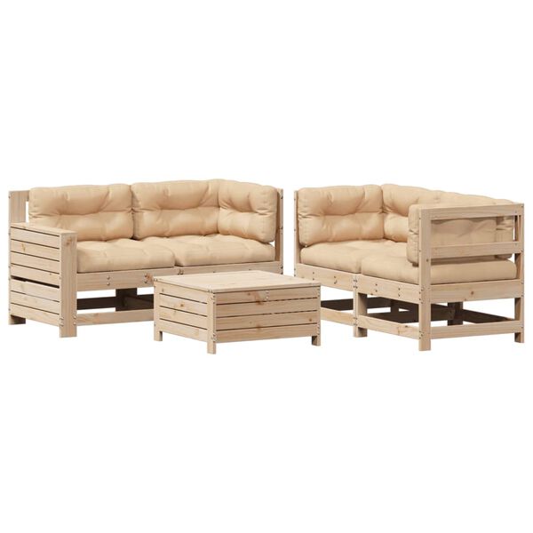vidaXL Salon de jardin 5 pcs avec coussins Bois de pin massif