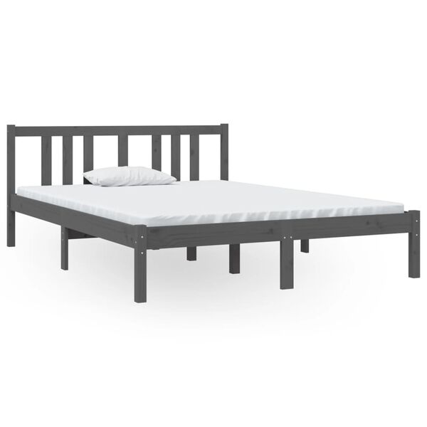 vidaXL Cadre de lit sans matelas gris bois massif 135x190 cm