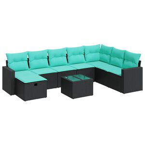 vidaXL Salon de jardin 9 pcs avec coussins noir r&eacute;sine tress&eacute;e