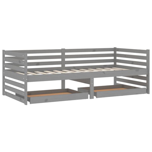 vidaXL Lit de repos avec tiroirs 90x200 cm Gris Bois de pin massif