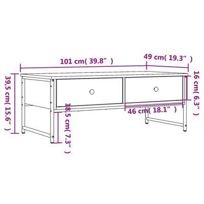 vidaXL Table basse chêne fumé 101x49x39,5 cm bois d'ingénierie