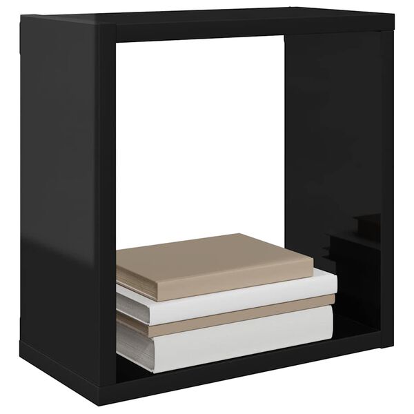 vidaXL &Eacute;tag&egrave;res cube murales 4 pcs noir brillant 30x15x30 cm