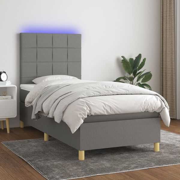 vidaXL Sommier &agrave; lattes de lit et matelas et LED Gris fonc&eacute; 80x200cm