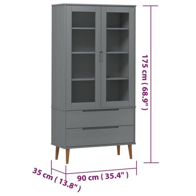 vidaXL Armoire à vitrine MOLDE Gris 90x35x175 cm Bois de pin massif