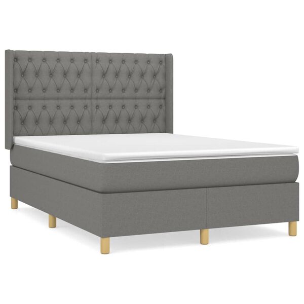 vidaXL Sommier &agrave; lattes de lit avec matelas Gris fonc&eacute; 140x190cm Tissu