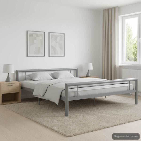 vidaXL Cadre de lit sans matelas gris et blanc m&eacute;tal 180x200 cm