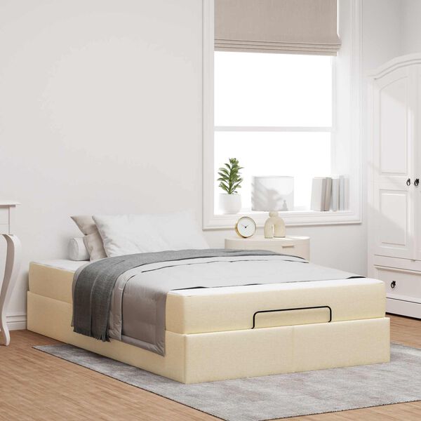 vidaXL Cadre de lit avec matelas avec matelas 2 pcs Cr&egrave;me tissu