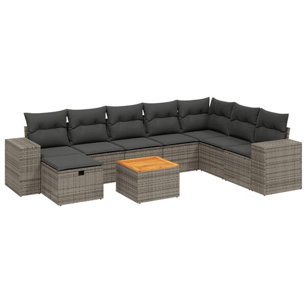 vidaXL Salon de jardin 9 pcs avec coussins gris r&eacute;sine tress&eacute;e