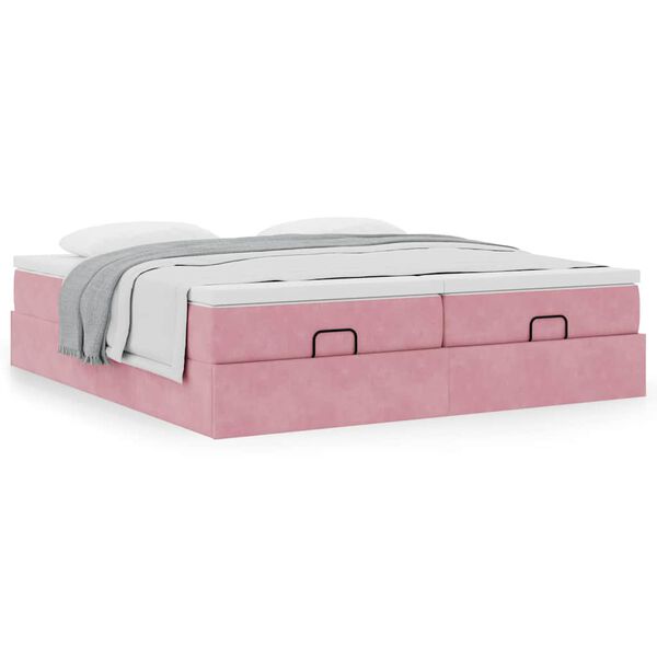 vidaXL Cadre de lit ottoman avec matelas rose 200x200 cm velours