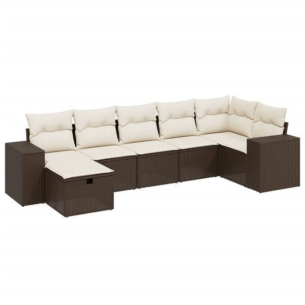 vidaXL Salon de jardin avec coussins 7 pcs marron r&eacute;sine tress&eacute;e