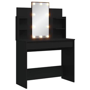 vidaXL Coiffeuse avec lumi&egrave;res LED noir 96x40x142 cm
