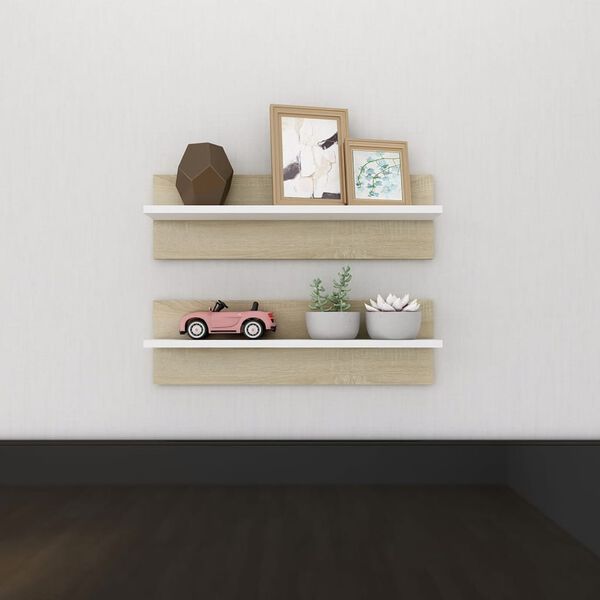 vidaXL &Eacute;tag&egrave;res murales 2pcs Blanc/ch&ecirc;ne sonoma 60x11,5x18 cm