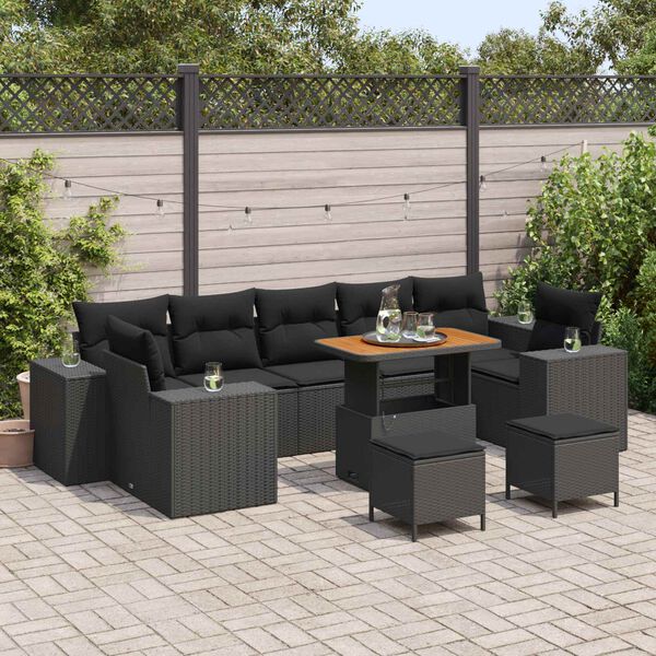 vidaXL Ensemble de canap&eacute; de jardin 10 pcs Noir polyrotin