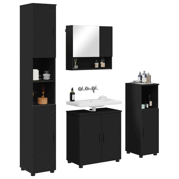 vidaXL Ensemble de mobilier de salle de bain Montage mural 4 pcs Noir
