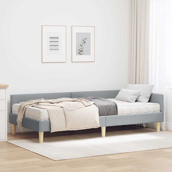 vidaXL Cadre de lit d'angle avec matelas 2 pcs Gris clair tissu
