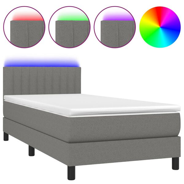 vidaXL Sommier &agrave; lattes de lit et matelas et LED Gris fonc&eacute; 100x200 cm