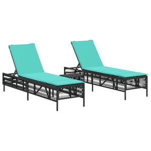 vidaXL Ensemble de 2 chaises longues avec table noir r&eacute;sine tress&eacute;e