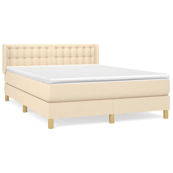 vidaXL Sommier &agrave; lattes de lit avec matelas Cr&egrave;me 140x190 cm Tissu