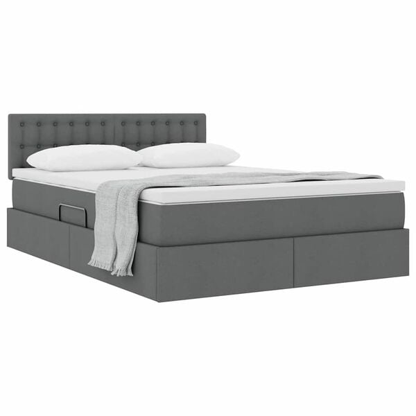 vidaXL Lit avec rangement et matelas Gris fonc&eacute; 140 x 190 cm