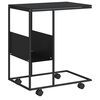 vidaXL Table d'appoint avec roues noir 55x36x63,5 cm bois d'ing&eacute;nierie
