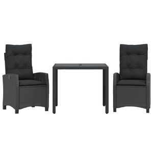 vidaXL Ensemble &agrave; manger de jardin avec coussins 3 pcs Noir