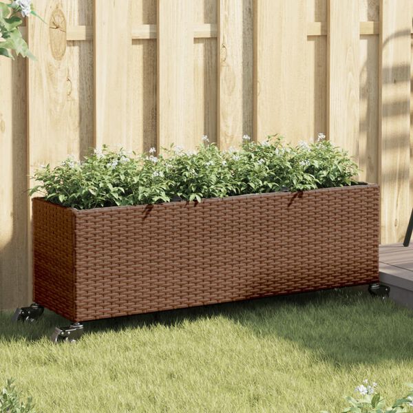 vidaXL Jardini&egrave;res et roulettes 2pcs marron 107x32x38cm r&eacute;sine tress&eacute;e