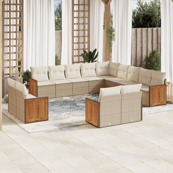 vidaXL Salon de jardin avec coussins 13 pcs beige r&eacute;sine tress&eacute;e