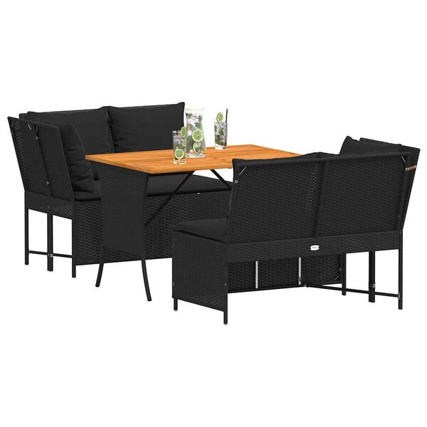 vidaXL Salon de jardin 3 pcs avec coussins noir r&eacute;sine tress&eacute;e