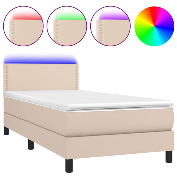 vidaXL Sommier &agrave; lattes de lit avec matelas et LED Cappuccino 80x200cm